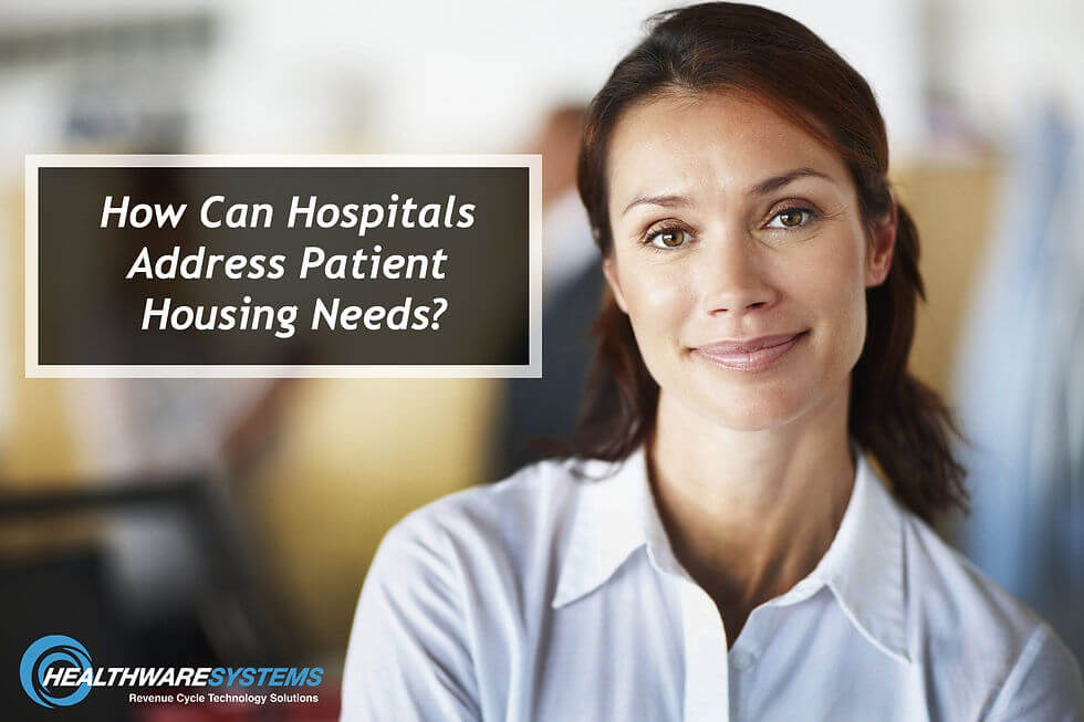 A healthcare worker and the blog title appear: How Can Hospitals Address Patient Housing Needs?